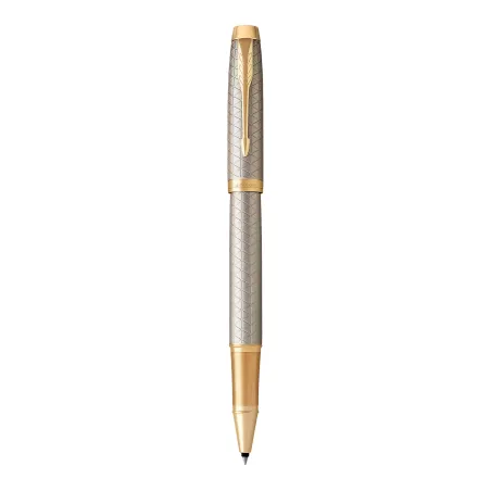 PARKER IM Premium Stylo roller - gris argenté - Recharge noire pointe fine - Coffret cadeau