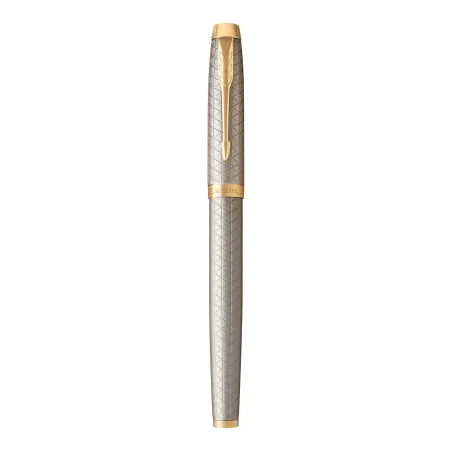 PARKER IM Premium Stylo roller, gris argenté, Recharge noire pointe fine, Coffret cadeau