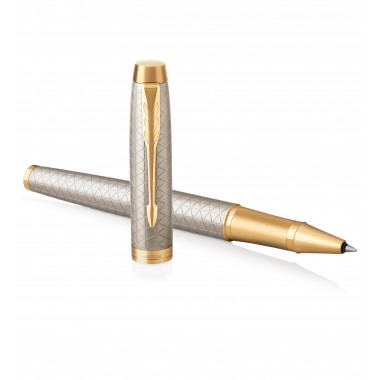 PARKER IM Premium Stylo roller, gris argenté, Recharge noire pointe fine, Coffret cadeau