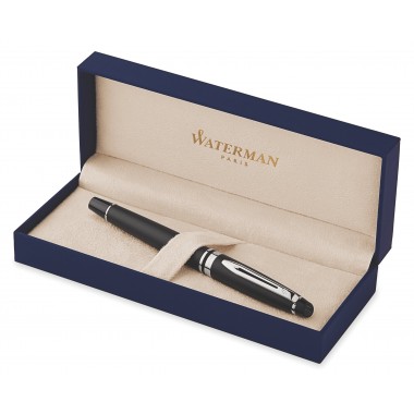 WATERMAN Stylo roller Expert, pointe fine, Noir mate, recharge noire pointe fine, Coffret cadeau