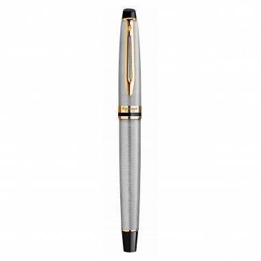 WATERMAN Expert Roller, Acier Inoxydable, recharge noire pointe fine, Coffret cadeau