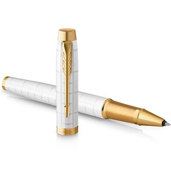 PARKER IM PREMIUM Stylo roller - Perle - Recharge noire pointe fine - Coffret cadeau