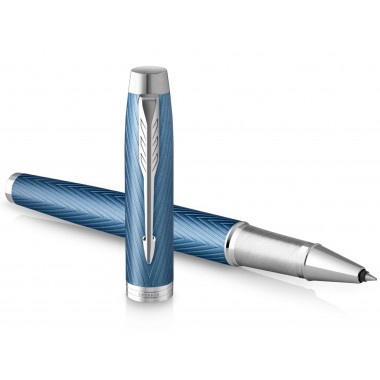 PARKER IM PREMIUM Stylo roller, Bleu gris, Recharge noire pointe fine, Coffret cadeau