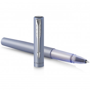 PARKER VECTOR XL Stylo roller, laque bleu-argent métallisée sur laiton, recharge noire pointe fine, Coffret cadeau