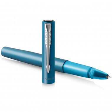 PARKER VECTOR XL Stylo roller - laque turquoise métallisée sur laiton - recharge noire pointe fine - Coffret cadeau