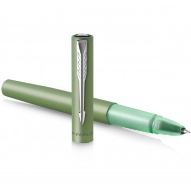 PARKER VECTOR XL Stylo roller - laque verte métallisée sur laiton - recharge noire pointe fine - Coffret cadeau