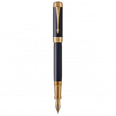 PARKER Duofold Prestige Centennial Stylo plume - Chevron Bleu - Plume moyenne en or 18K - Coffret cadeau