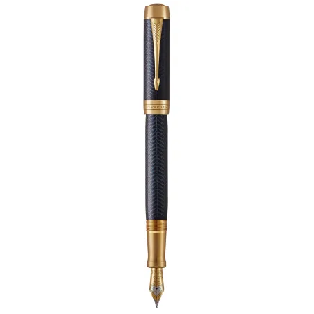 PARKER Duofold Prestige Centennial Stylo plume - Chevron Bleu - Plume moyenne en or 18K - Coffret cadeau