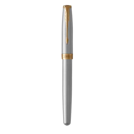 PARKER Sonnet Stylo plume, acier inoxydable, Plume fine, encre noire, Coffret cadeau