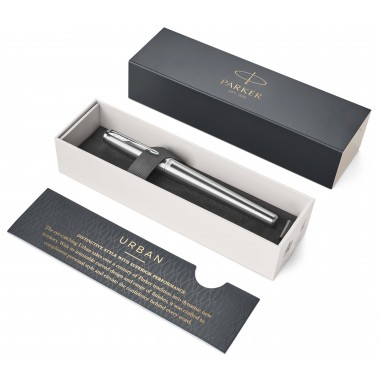 PARKER Urban Stylo plume - Métro métallique - Plume moyenne - encre bleue - Coffret cadeau