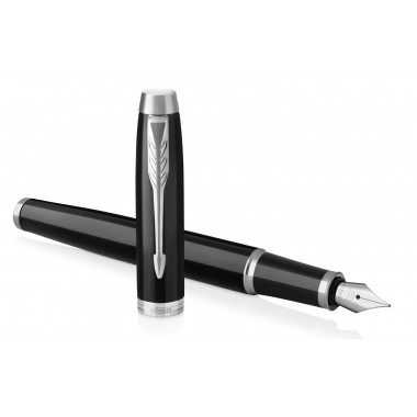 PARKER IM Stylo plume, laque noire, plume fine, encre bleue, Coffret cadeau