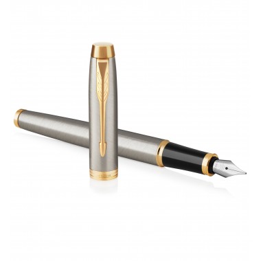 PARKER IM Stylo plume - métal brossé - plume fine - encre bleue - Coffret cadeau