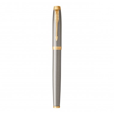 PARKER IM Stylo plume, métal brossé, plume moyenne, encre bleue, Coffret cadeau