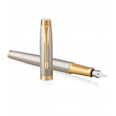 PARKER IM Premium Stylo plume - gris argenté - plume fine - encre bleue - Coffret cadeau