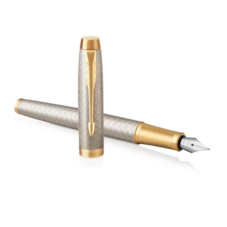 PARKER IM Premium Stylo plume, gris argenté, plume fine, encre bleue, Coffret cadeau