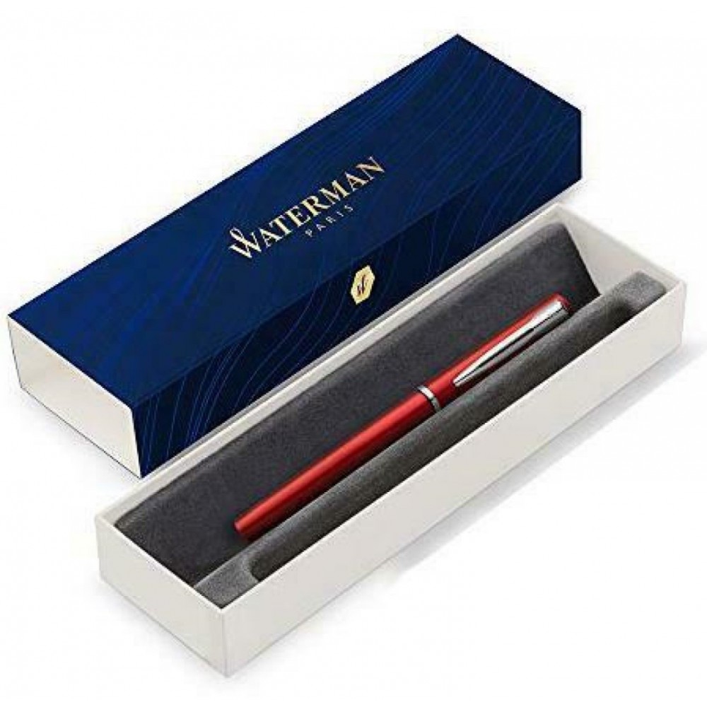 WATERMAN Graduate Allure Stylo plume, laque rouge satinée, plume fine, cartouche  encre bleu, Coffret cadeau