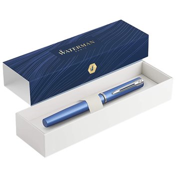 WATERMAN Graduate Allure Stylo plume,  laque bleue satinée, plume fine, cartouche encre bleu, Coffret cadeau