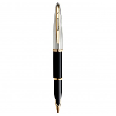 WATERMAN Carène Deluxe Stylo plume - Noir brillant et plaqué argent - plume fine 18K - Coffret cadeau