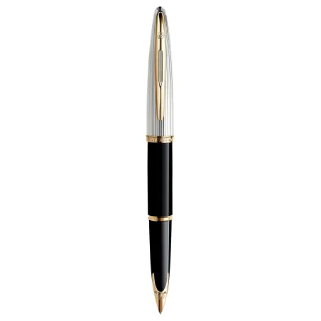WATERMAN Carène Deluxe Stylo plume - Noir brillant et plaqué argent - plume fine 18K - Coffret cadeau