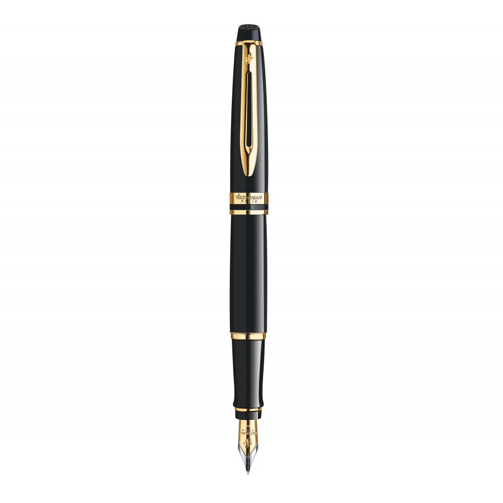 WATERMAN Expert Stylo plume, Noir, plume fine, cartouche encre bleue,  Coffret cadeau