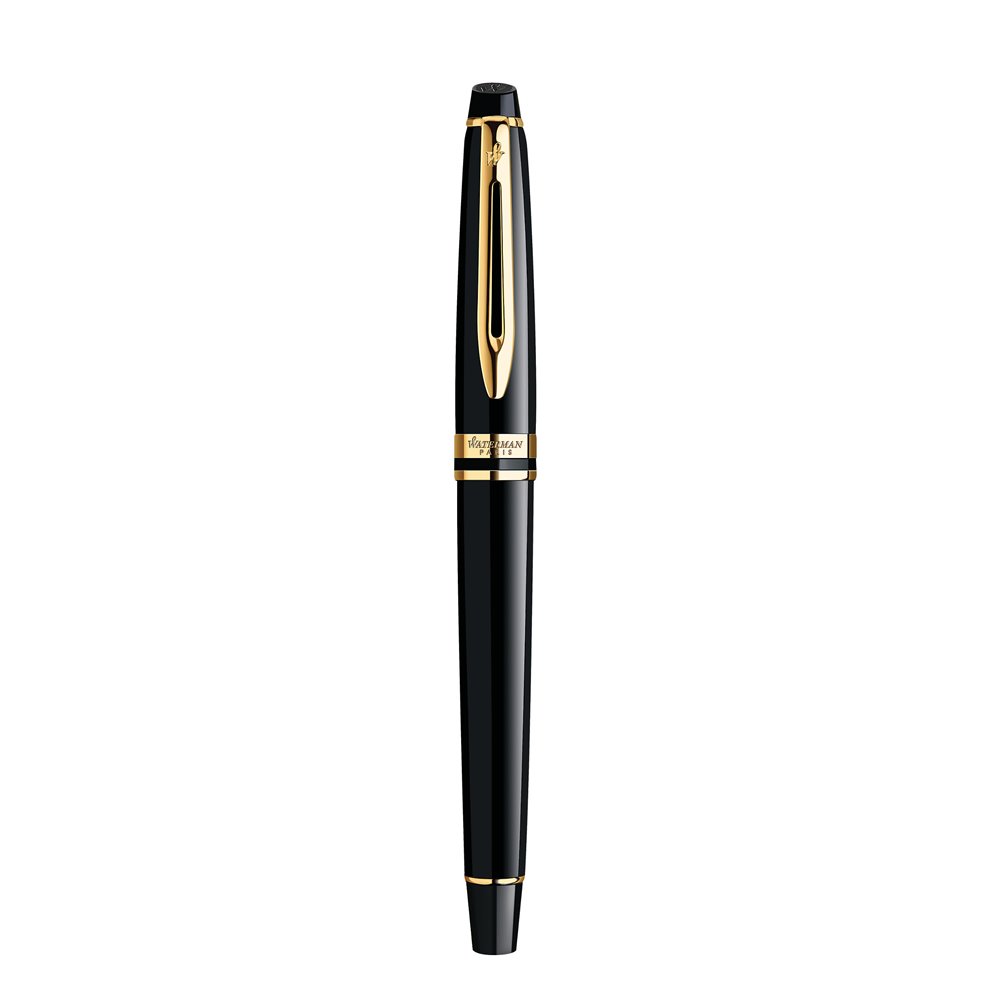 WATERMAN Expert Stylo plume, Noir, plume fine, cartouche encre bleue,  Coffret cadeau