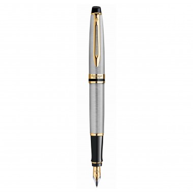 WATERMAN Expert Stylo plume - Acier Inoxydable - plume fine - cartouche encre bleue - Coffret cadeau