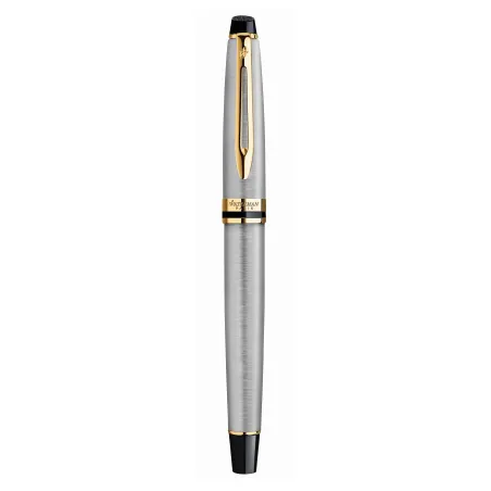 WATERMAN Expert Stylo plume, Acier Inoxydable, plume fine, cartouche encre bleue, Coffret cadeau