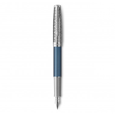 PARKER Sonnet Premium - Stylo plume - Métal & Laque Bleu - Plume fine 18k - encre noire - Coffret cadeau