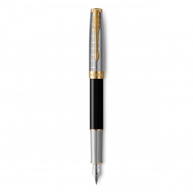 PARKER Sonnet Premium - Stylo plume - Métal et Laque Noire - Plume fine 18k - encre noire - Coffret cadeau