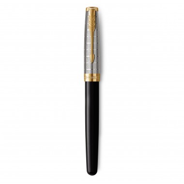 PARKER Sonnet Premium, Stylo plume, Métal et Laque Noire, Plume fine 18k, encre noire, Coffret cadeau