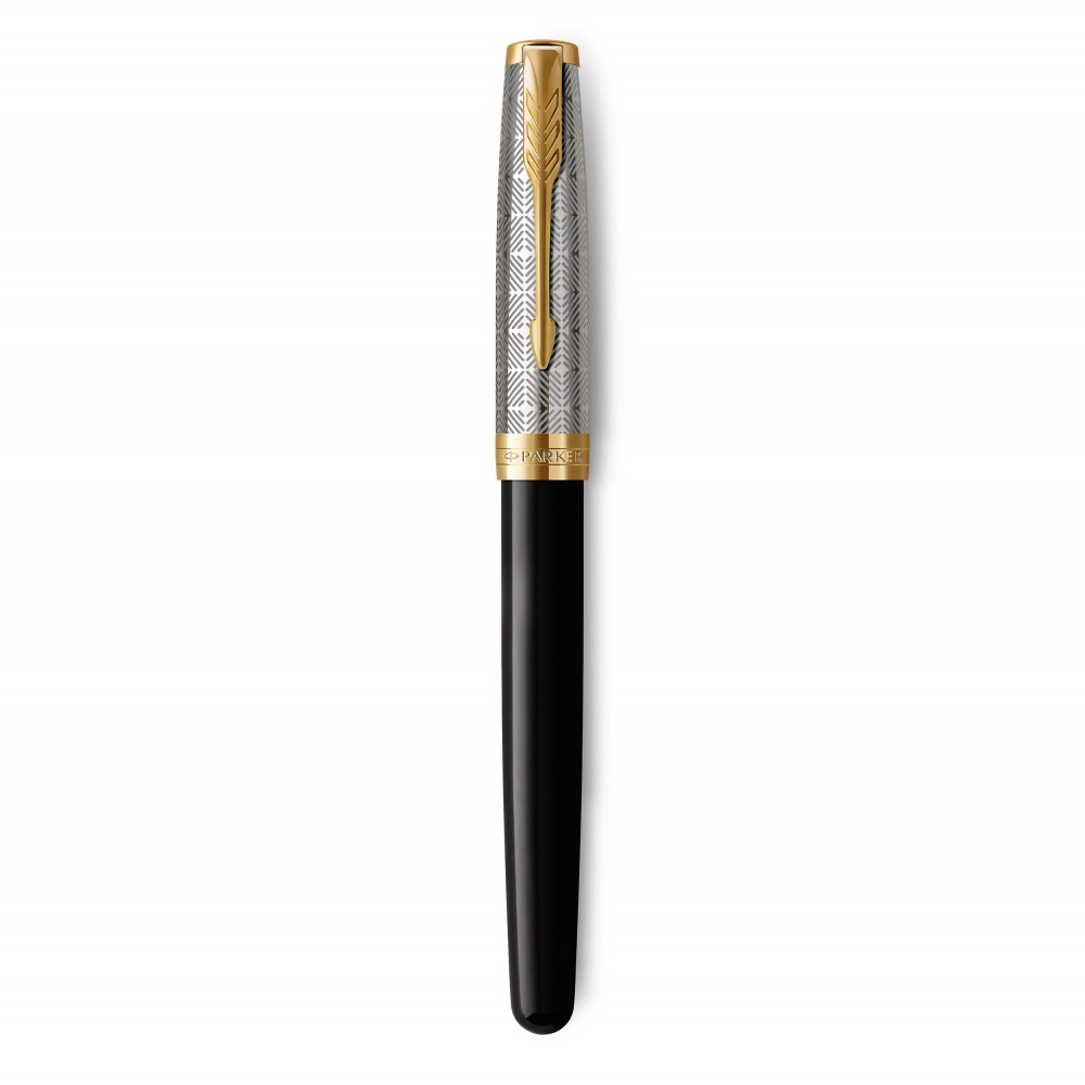 PARKER Sonnet Premium, Stylo plume, Métal et Laque Noire, Plume fine 18k, encre  noire, Coffret cadeau