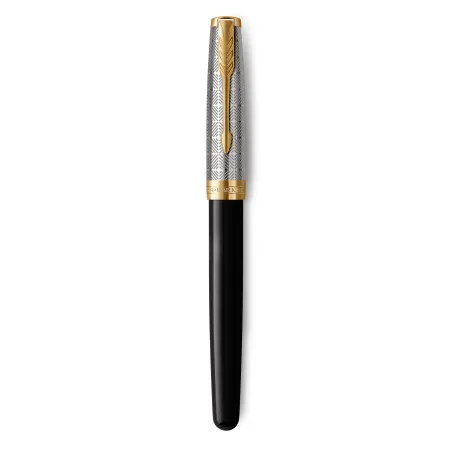 PARKER Sonnet Premium, Stylo plume, Métal et Laque Noire, Plume fine 18k, encre noire, Coffret cadeau