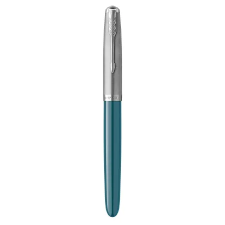 PARKER 51 Stylo Plume, Corps Résine bleu canard + Capuchon inox poli, Plume moyenne, Coffret cadeau