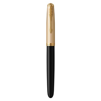 PARKER 51 Deluxe Stylo Plume - Corps Résine Noire + Capuchon plaqué or - Plume fine 18k - Coffret cadeau