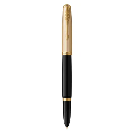 PARKER 51 Deluxe Stylo Plume - Corps Résine Noire + Capuchon plaqué or - Plume moyenne 18k - Coffret cadeau
