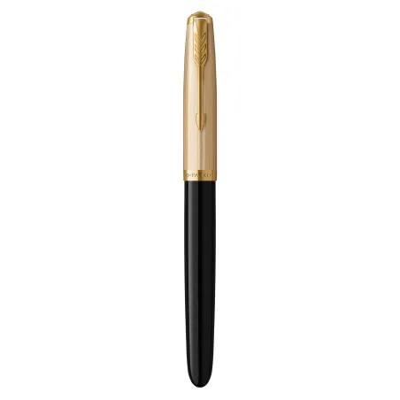 PARKER 51 Deluxe Stylo Plume, Corps Résine Noire + Capuchon plaqué or, Plume moyenne 18k, Coffret cadeau