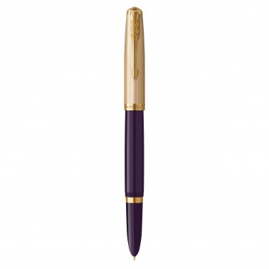 PARKER 51 Deluxe Stylo Plume - Corps Résine Prune + Capuchon plaqué or - Plume fine 18k - Coffret cadeau