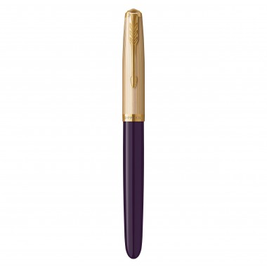 PARKER 51 Deluxe Stylo Plume - Corps Résine Prune + Capuchon plaqué or - Plume fine 18k - Coffret cadeau