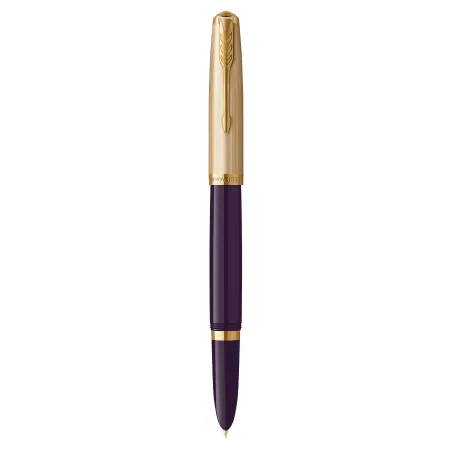 PARKER 51 Deluxe Stylo Plume - Corps Résine Prune + Capuchon plaqué or - Plume moyenne 18k - Coffret cadeau