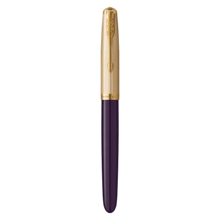PARKER 51 Deluxe Stylo Plume, Corps Résine Prune + Capuchon plaqué or, Plume moyenne 18k, Coffret cadeau