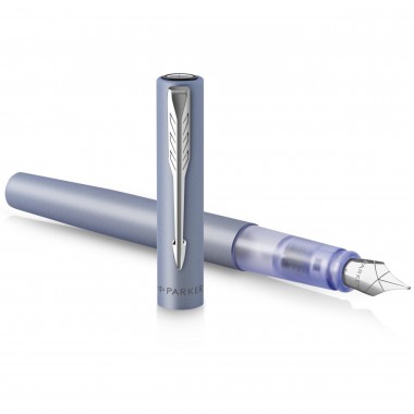 PARKER VECTOR XL Stylo plume - laque bleu-argent métallisée sur laiton - plume moyenne - encre bleue - Coffret cadeau