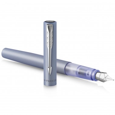 PARKER VECTOR XL Stylo plume, laque bleu-argent métallisée sur laiton, plume moyenne, encre bleue, Coffret cadeau