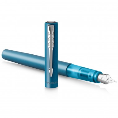 PARKER VECTOR XL Stylo plume, laque turquoise métallisée sur laiton, plume moyenne, encre bleue, Coffret cadeau