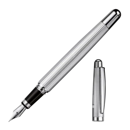 OTTO HUTT DESIGN 02 - PLUME ACIER -M- CORPS & CAPUCHON ARGENT LIGNÉ