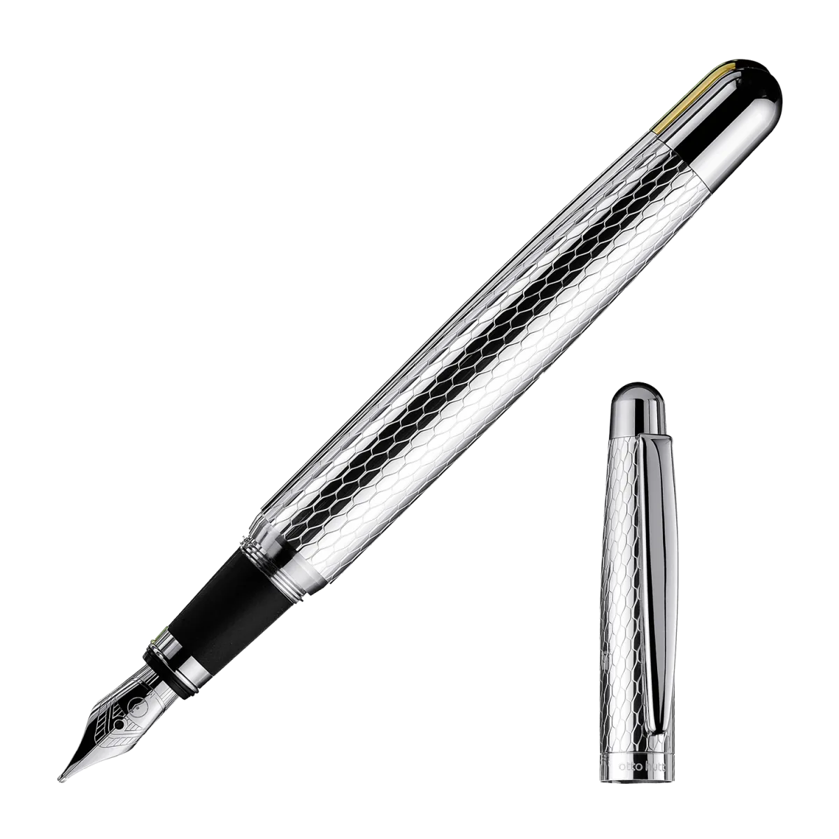 OTTO HUTT DESIGN 02 - PLUME ACIER -M- CORPS & CAPUCHON ARGENT NID D'ABEILLE