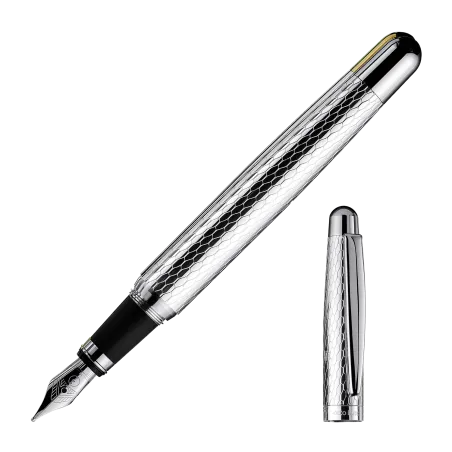 OTTO HUTT DESIGN 02 - PLUME ACIER -M- CORPS & CAPUCHON ARGENT NID D'ABEILLE