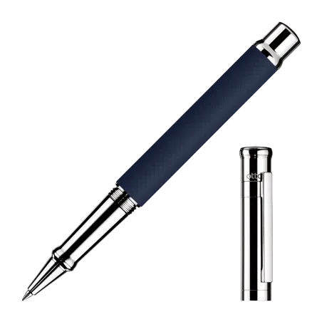 Roller Otto Hutt Design 04 - Guilloché Laqué Bleu Nuit Mat Et Platiné Lisse - Attributs Platinés