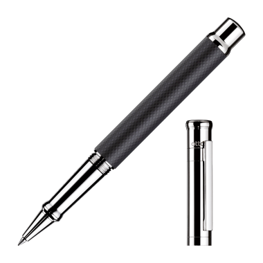 Stylo Roller Otto Hutt Design 04 - Guilloché Laqué Noir Mat Et Platiné Lisse - Attributs Platinés