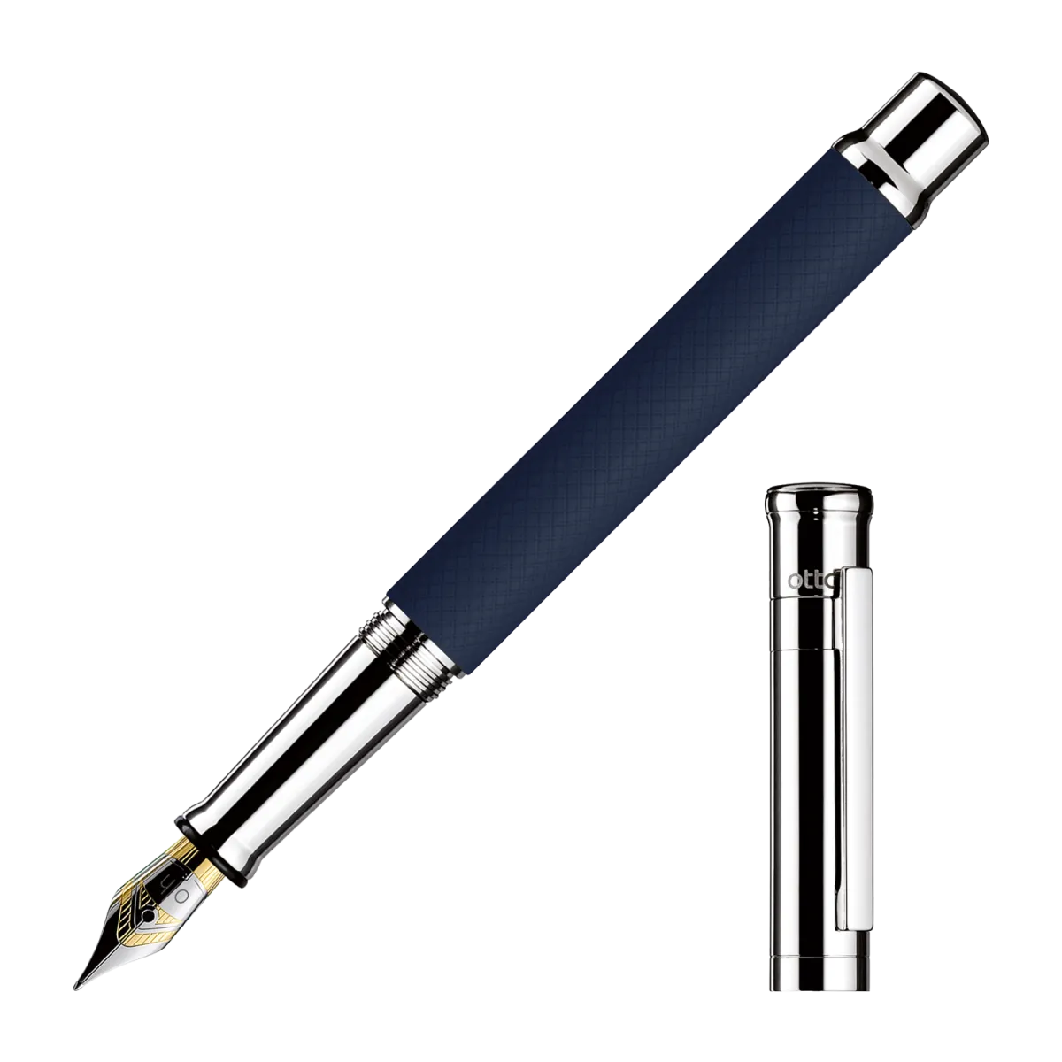 Stylo-Plume M Otto Hutt Design 04 - Guilloché Laqué Bleu Nuit Mat Et Platiné Lisse - Attributs Platinés