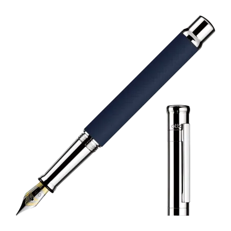 Stylo-Plume M Otto Hutt Design 04 - Guilloché Laqué Bleu Nuit Mat Et Platiné Lisse - Attributs Platinés